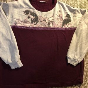 Vintage Cat Sweater, maroon
